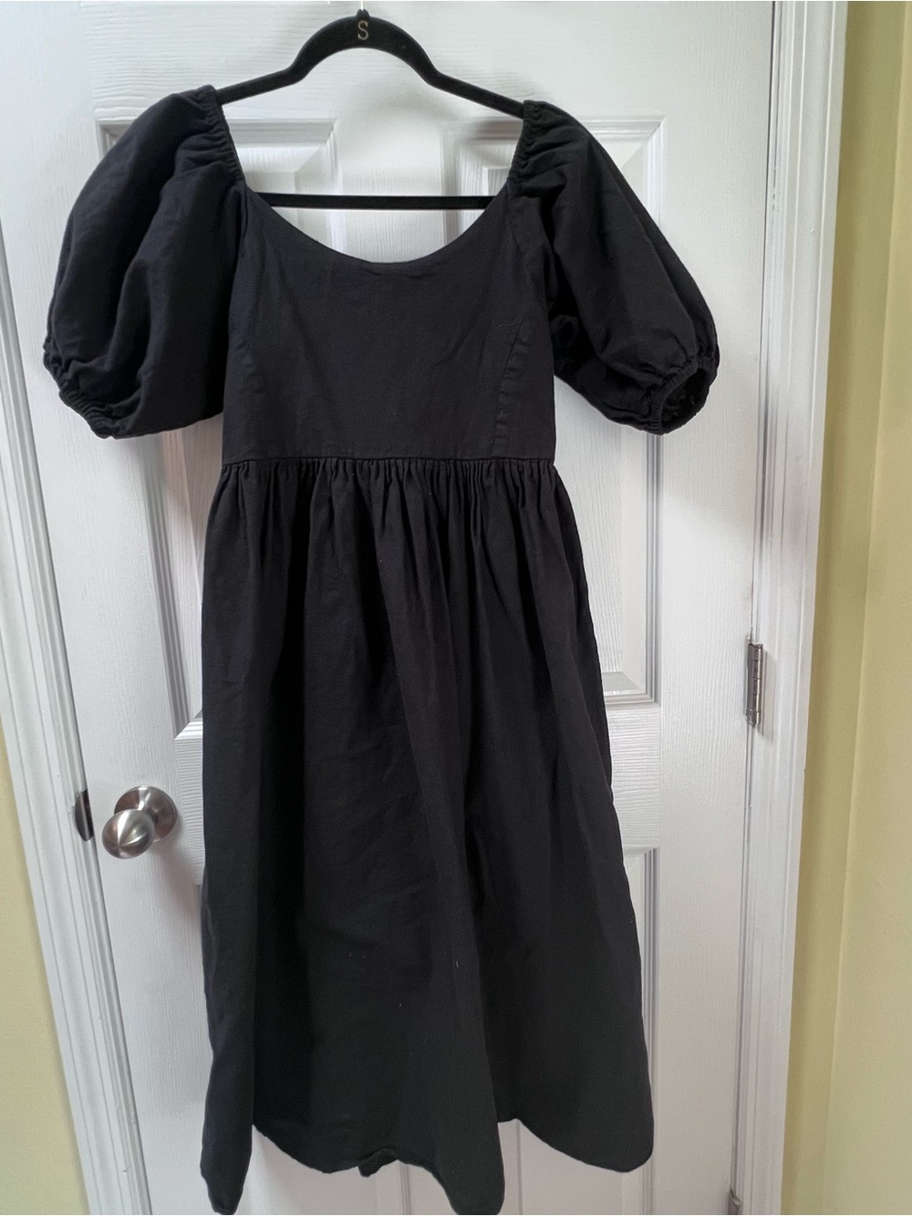 Elf Made by Hand Women’s 100% Linen Black Peasant Midi Dress Coquette Milkmaid